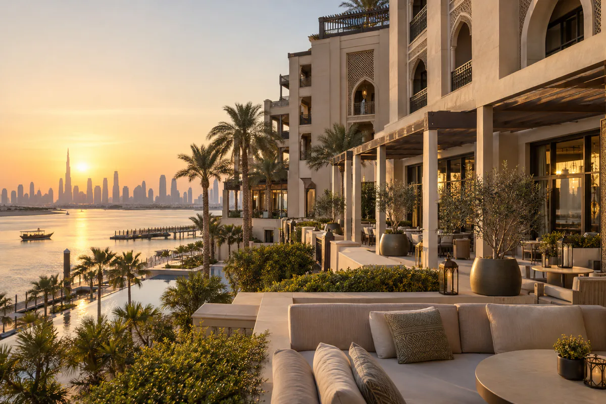 Editorial visualisation illustrating Palace Dubai Creek Harbour; not a documentary photograph