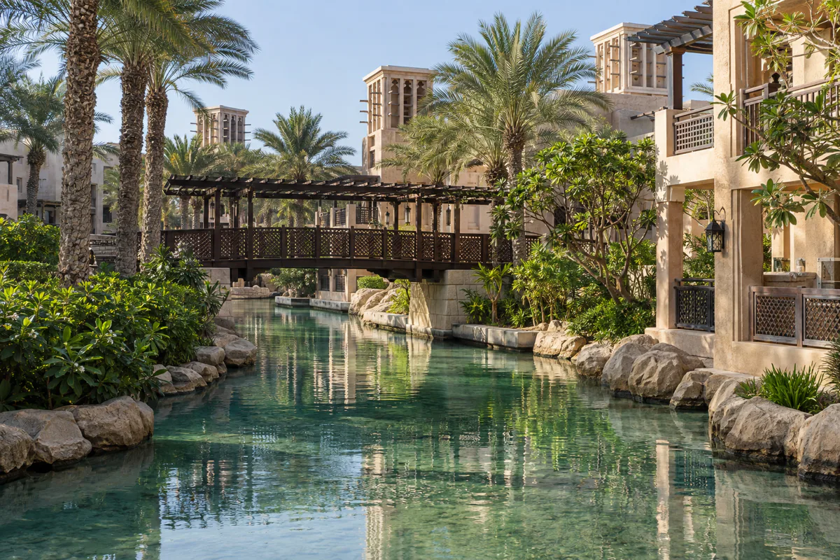 Editorial visualisation illustrating Jumeirah Mina Al Salam; not a documentary photograph