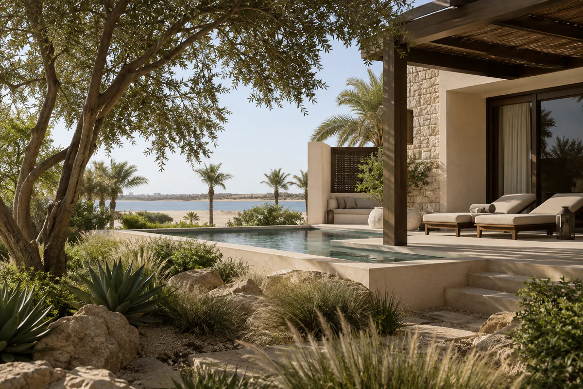 Editorial visualisation illustrating Park Hyatt Abu Dhabi Hotel & Villas; not a documentary photograph