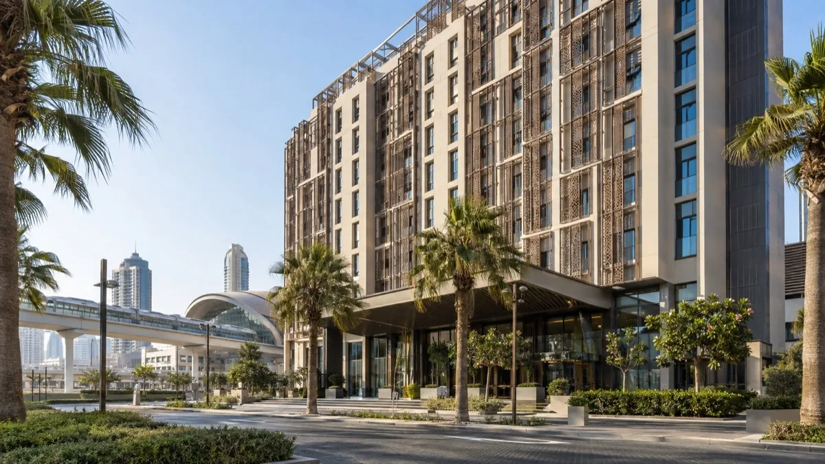 Editorial visualisation illustrating The Hilton Garden Inn Dubai, Mall of the Emirates; not a documentary photograph
