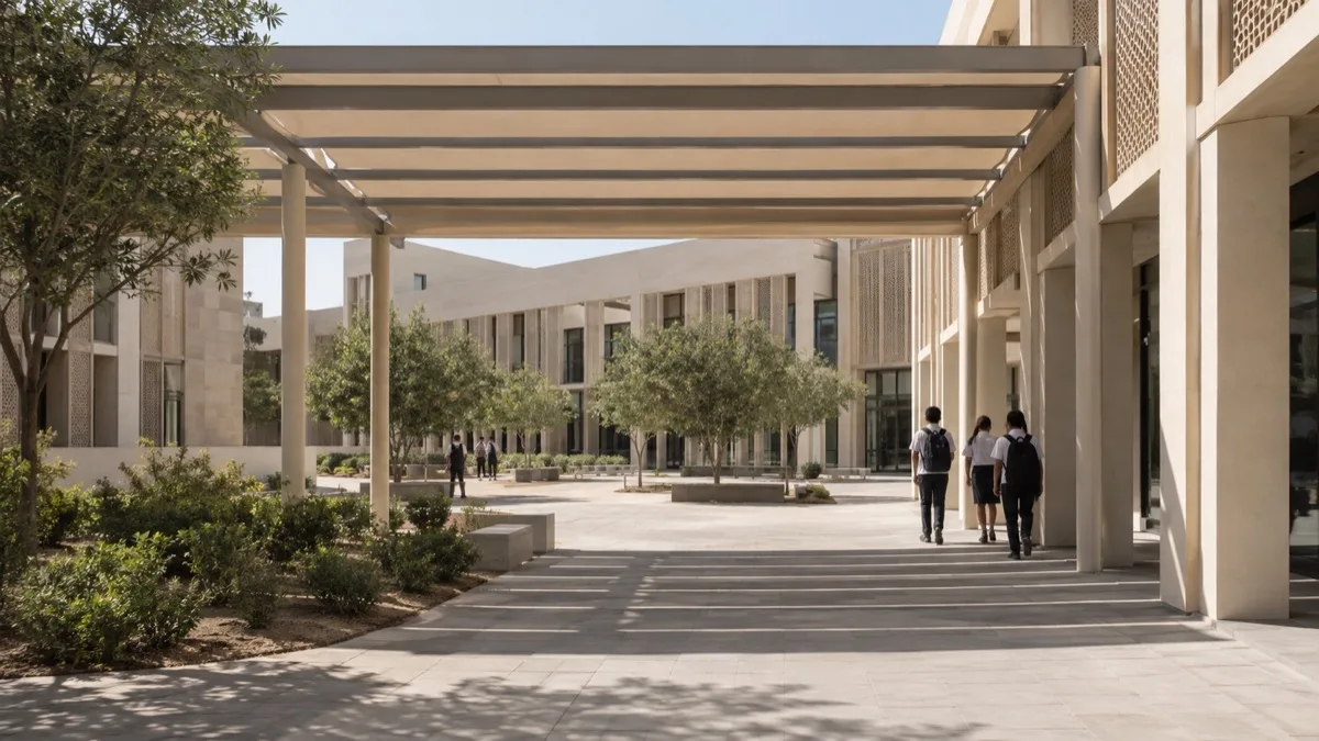 Editorial visualisation illustrating Al Mamoura Academy; not a documentary photograph