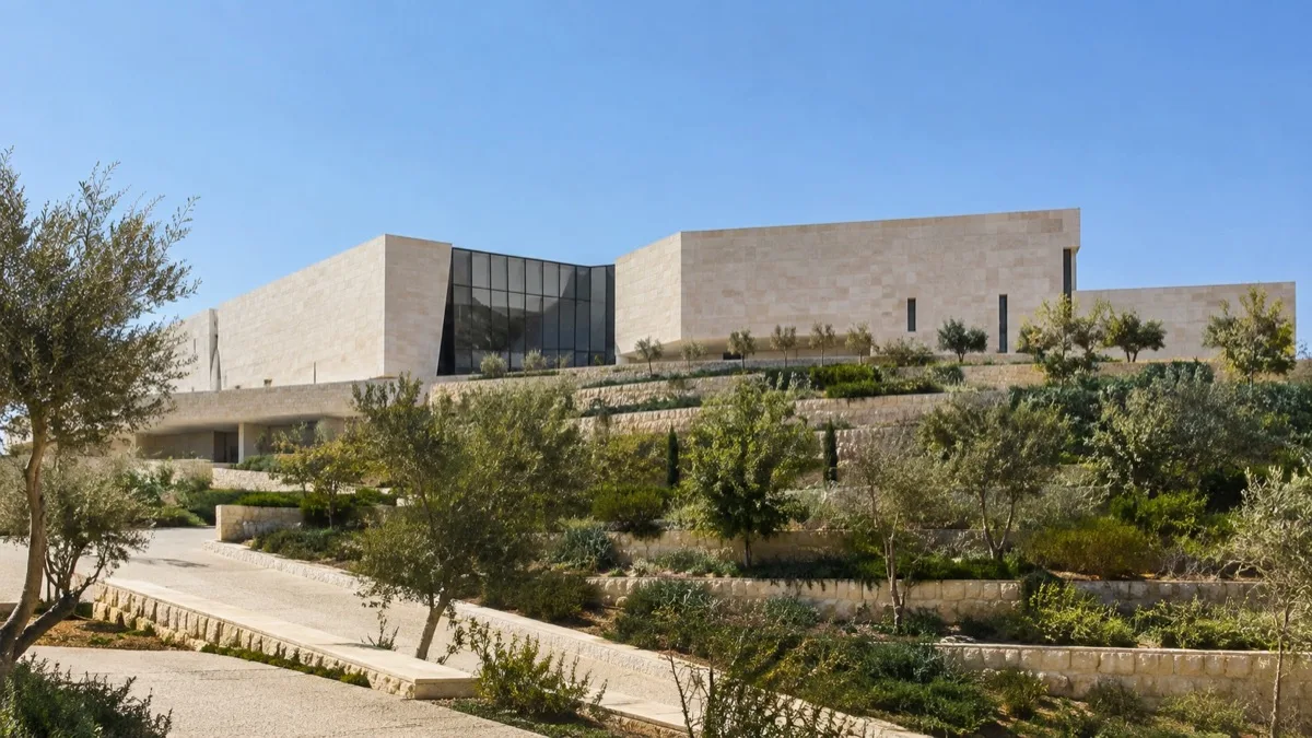 Editorial visualisation illustrating The Palestinian Museum; not a documentary photograph