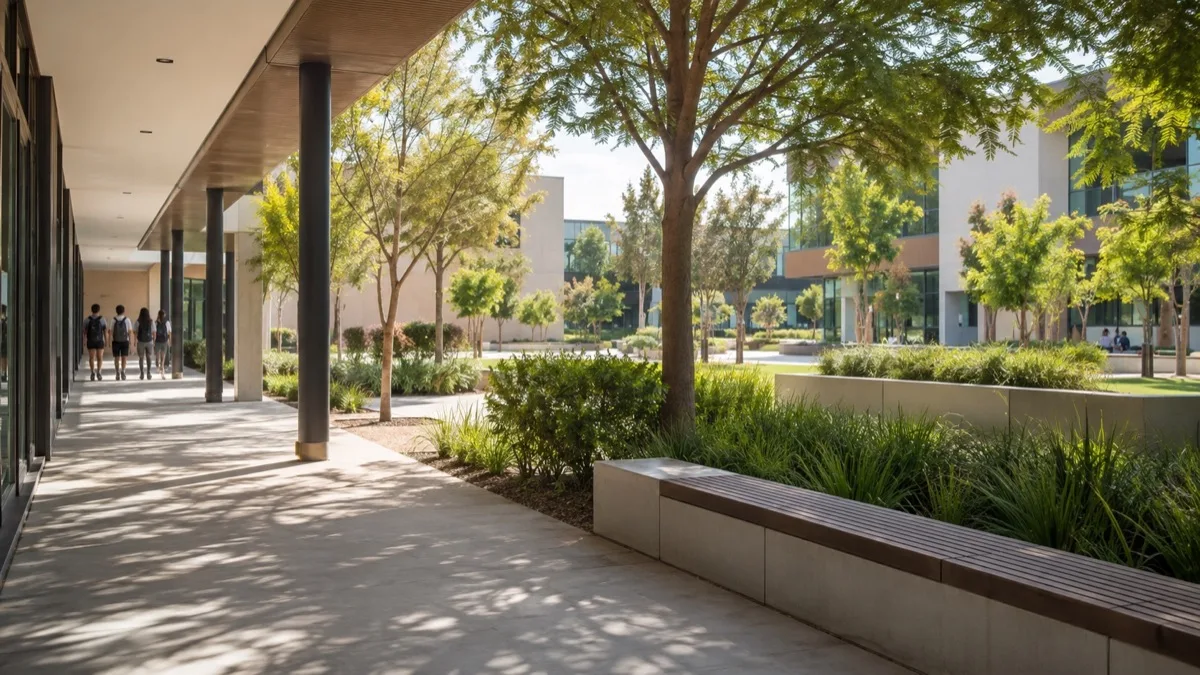 Editorial visualisation illustrating Dubai American Academy; not a documentary photograph