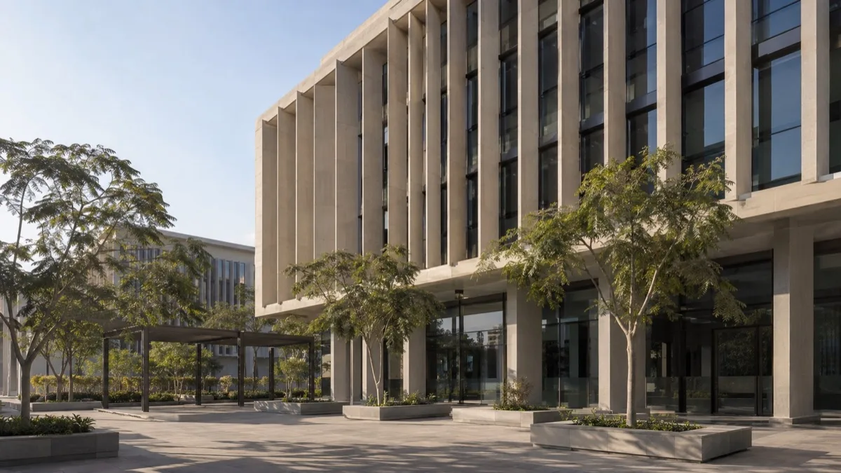 Editorial visualisation illustrating SIAC Administrative Building; not a documentary photograph