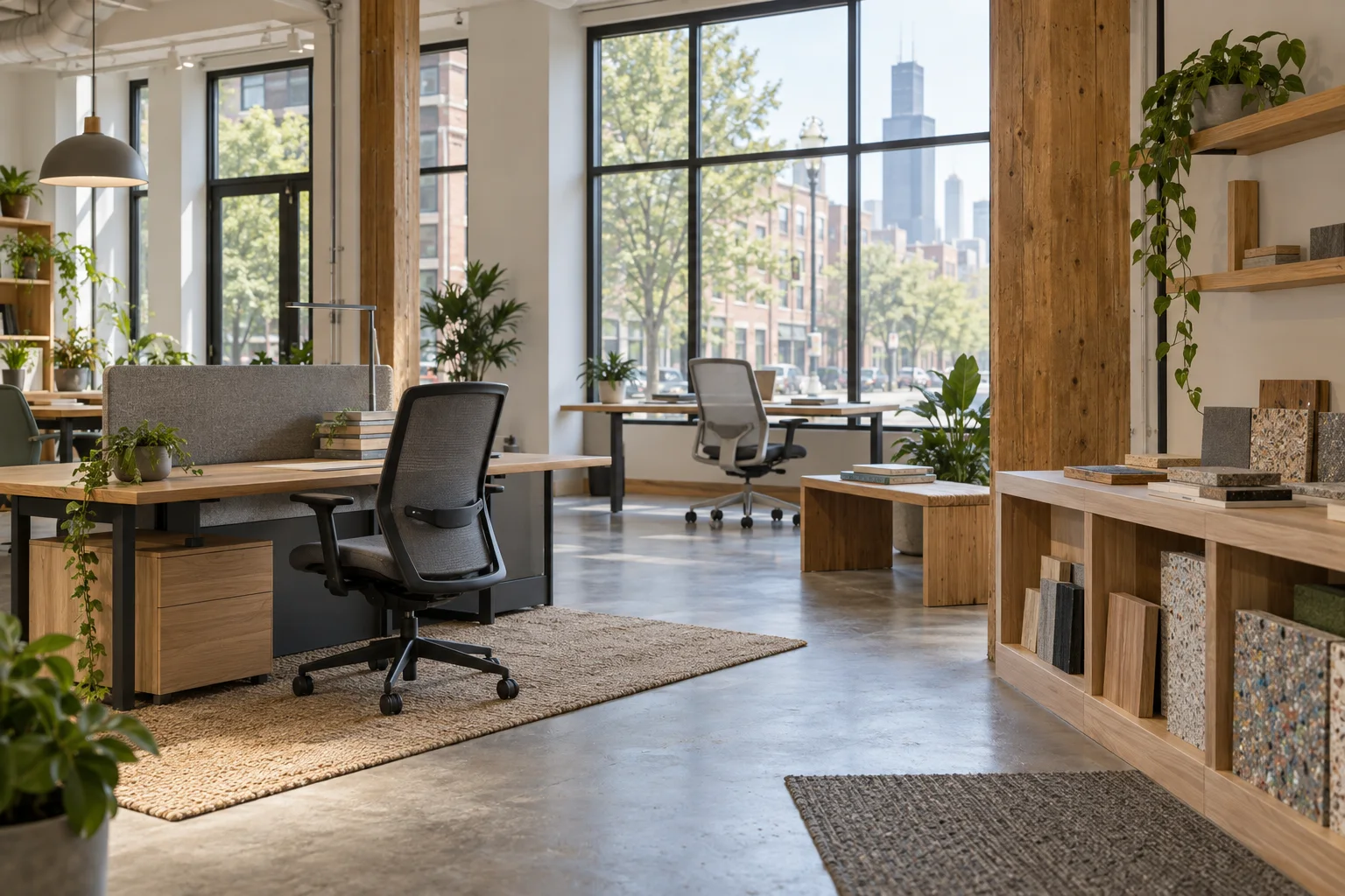 Editorial visualisation illustrating Humanscale Chicago; not a documentary photograph