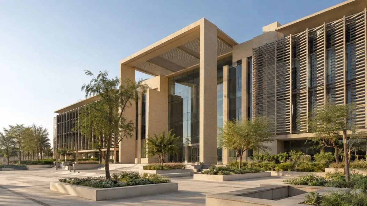 Editorial visualisation illustrating Ministry of Energy and Mineral Resources Building; not a documentary photograph