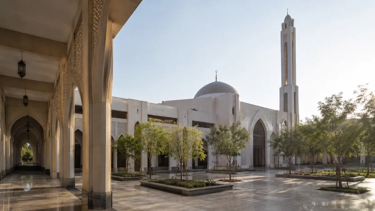 Editorial visualisation illustrating Al Othman Mosque; not a documentary photograph