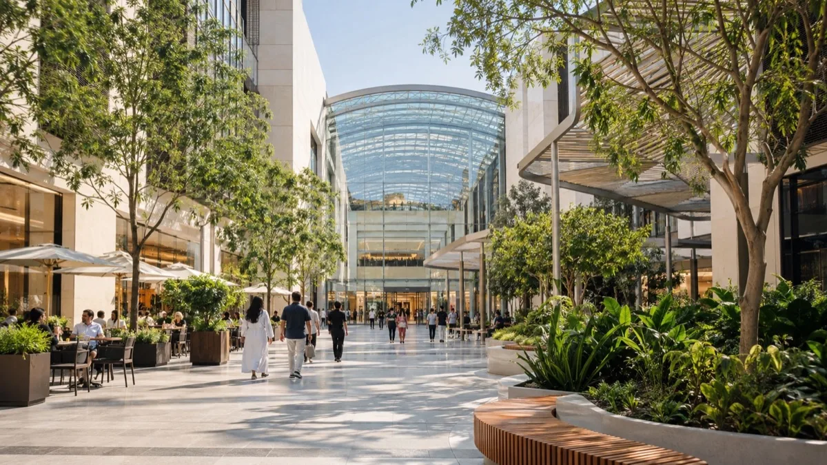 Editorial visualisation illustrating The Avenues Mall; not a documentary photograph