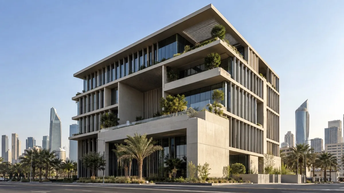 Editorial visualisation illustrating PACE Headquarters at One64 Hessah; not a documentary photograph