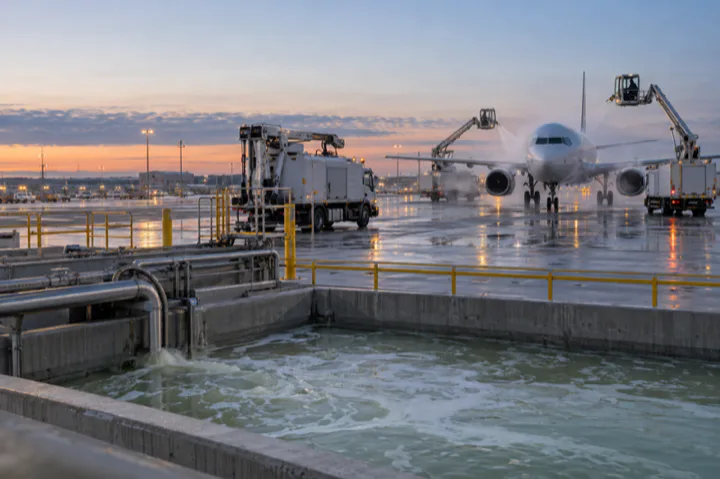 Editorial visualisation illustrating ATL South Deicing Facility; not a documentary photograph