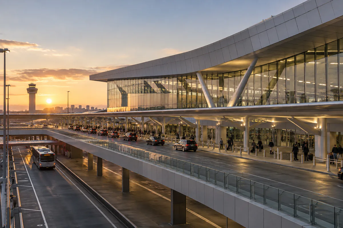 Editorial visualisation illustrating LaGuardia Airport Terminal B Replacement Project; not a documentary photograph