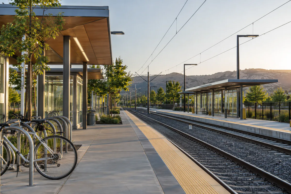 Editorial visualisation illustrating Berryessa Transit Center; not a documentary photograph
