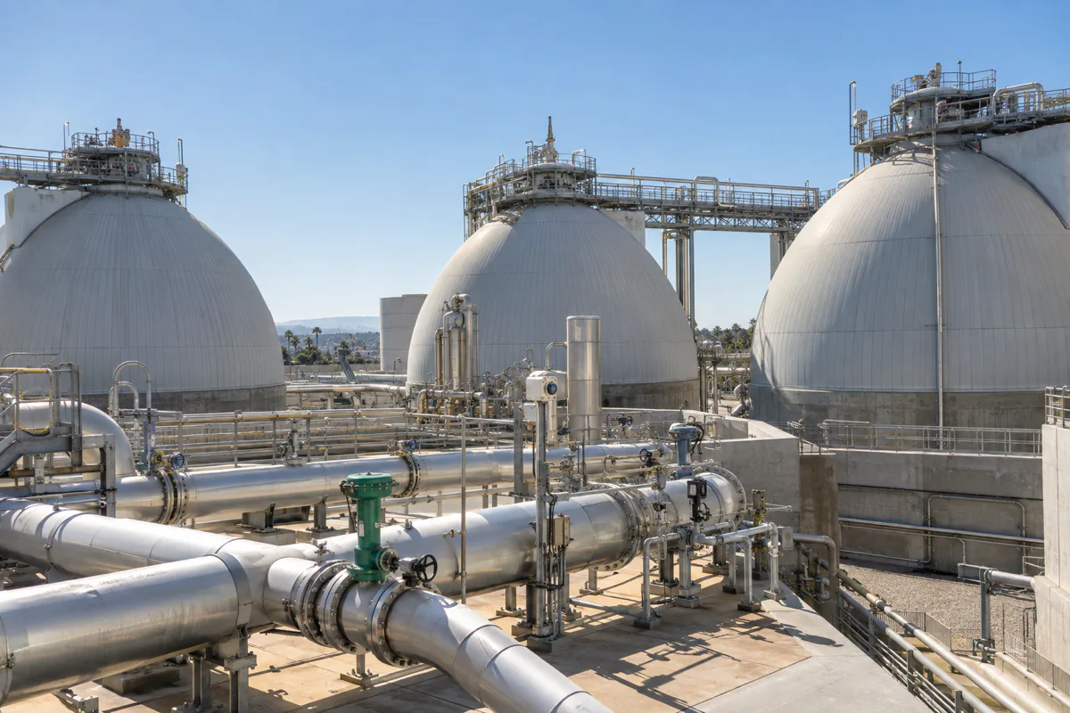 Editorial visualisation illustrating Digester Gas Utilization Project at Hyperion Water Reclamation Plant; not a documentary photograph