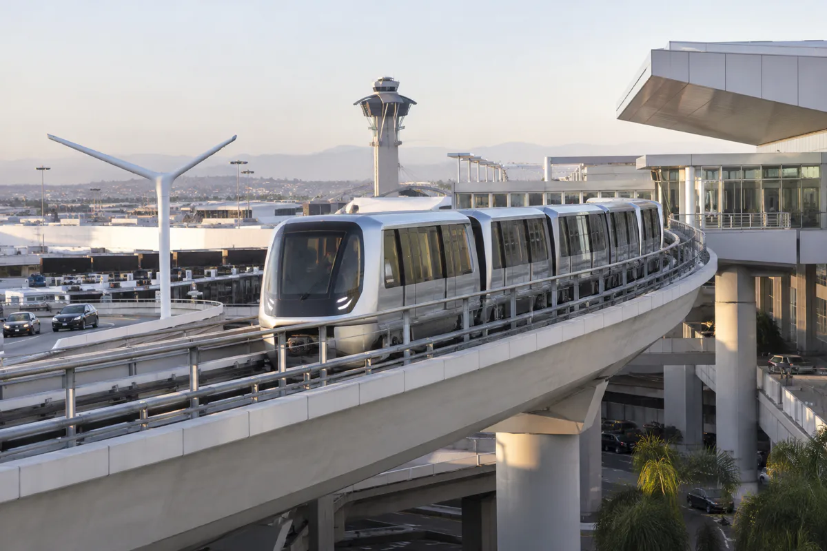 Editorial visualisation illustrating LAX Automated People Mover; not a documentary photograph