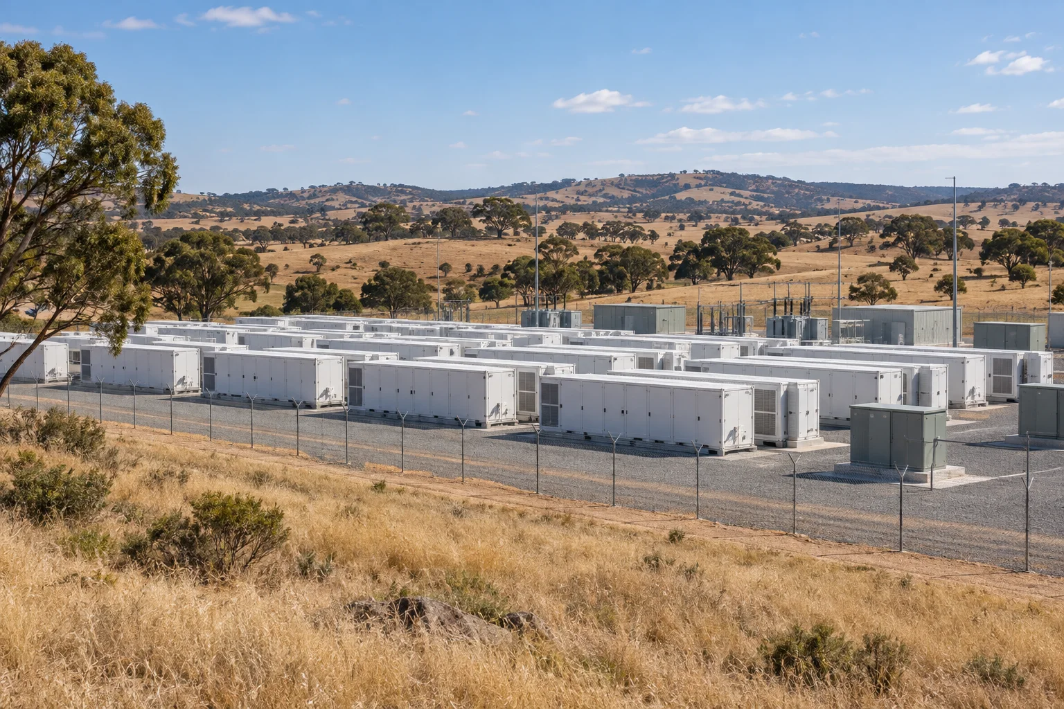 Editorial visualisation illustrating Hornsdale Power Reserve; not a documentary photograph