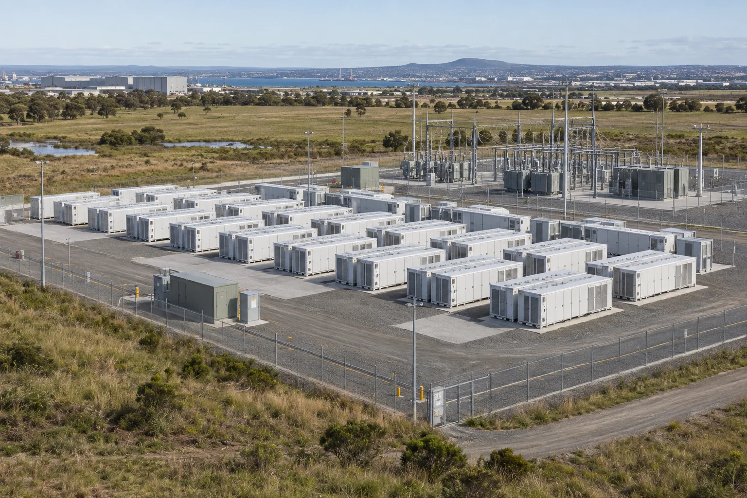 Editorial visualisation illustrating Victorian Big Battery; not a documentary photograph