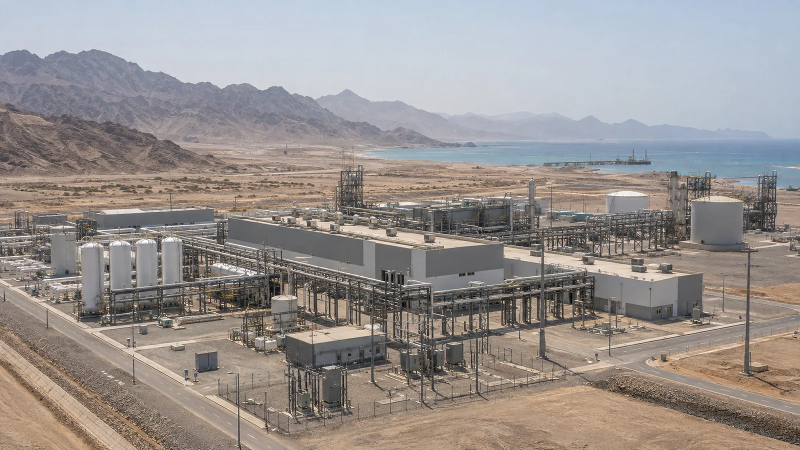 Editorial visualisation illustrating NEOM Green Hydrogen Project; not a documentary photograph