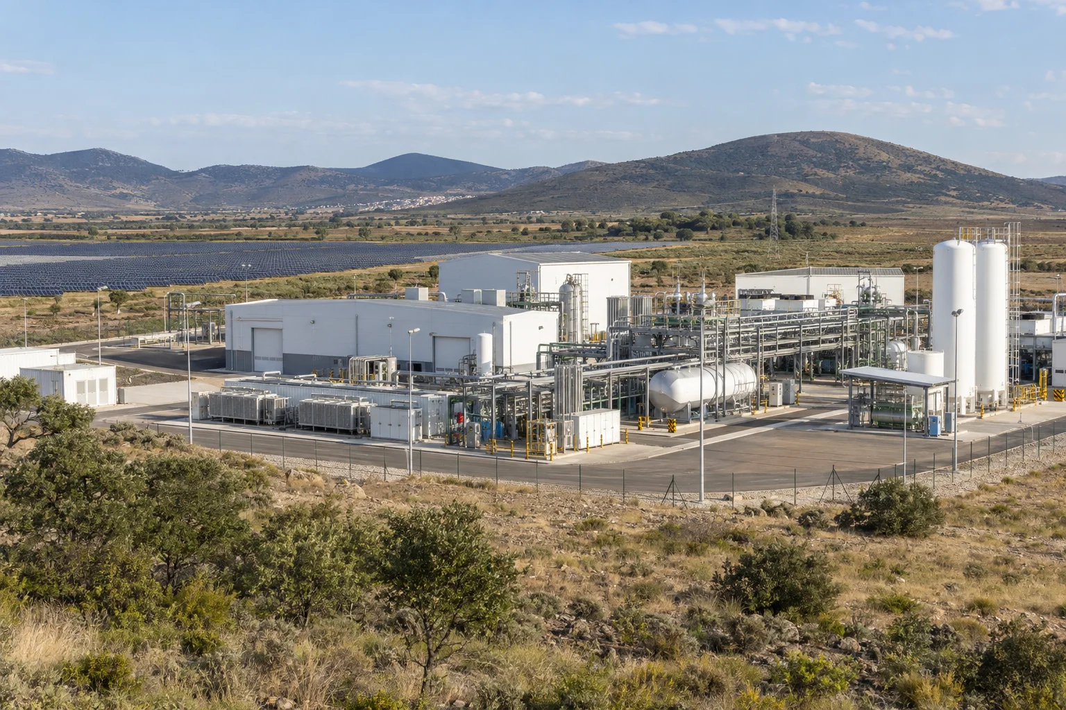 Editorial visualisation illustrating Puertollano Green Hydrogen Plant; not a documentary photograph