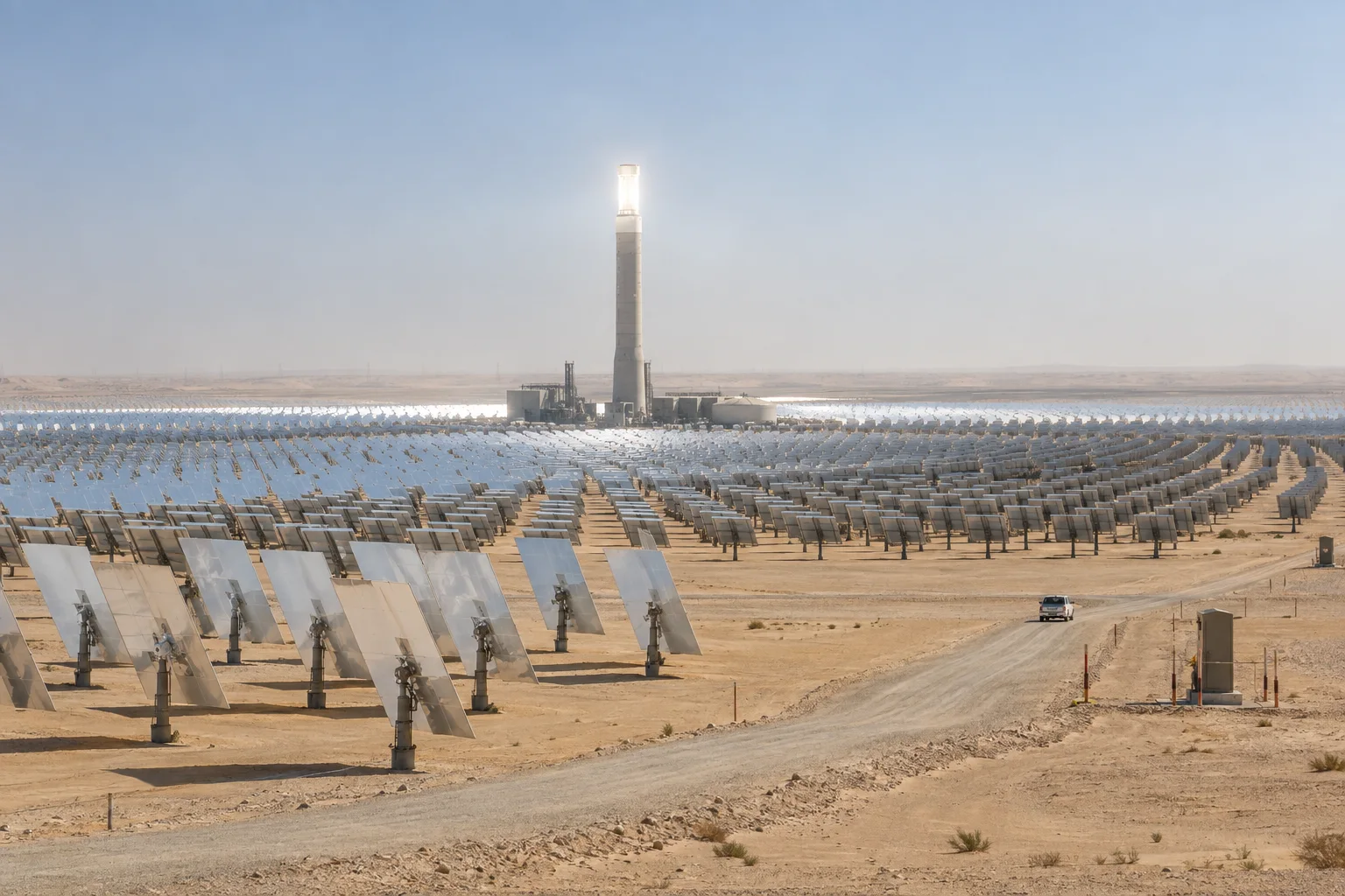 Editorial visualisation illustrating Noor Energy 1; not a documentary photograph