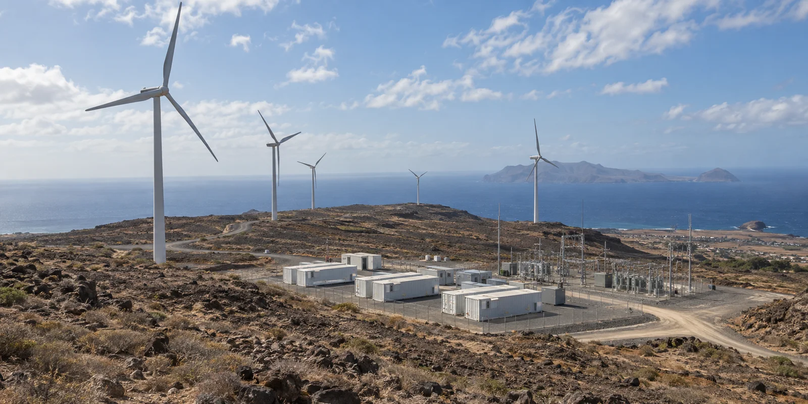 Editorial visualisation illustrating Cabeólica Wind and Storage Expansion; not a documentary photograph