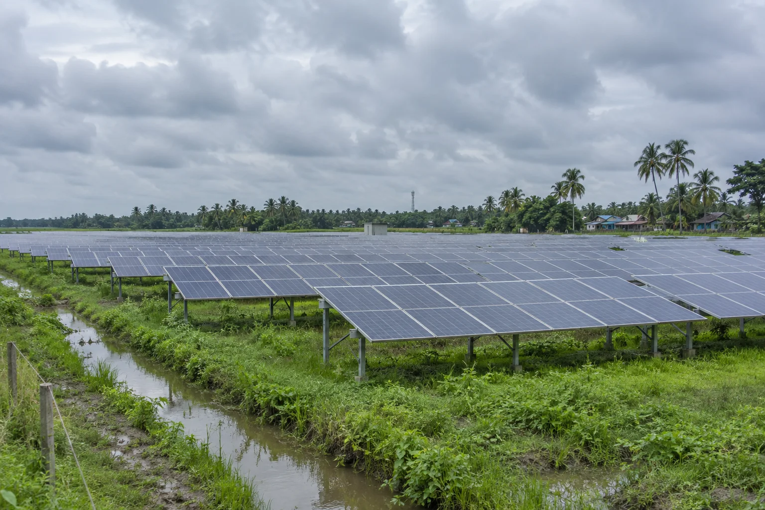 Editorial visualisation illustrating Sonagazi Solar Power Plant; not a documentary photograph