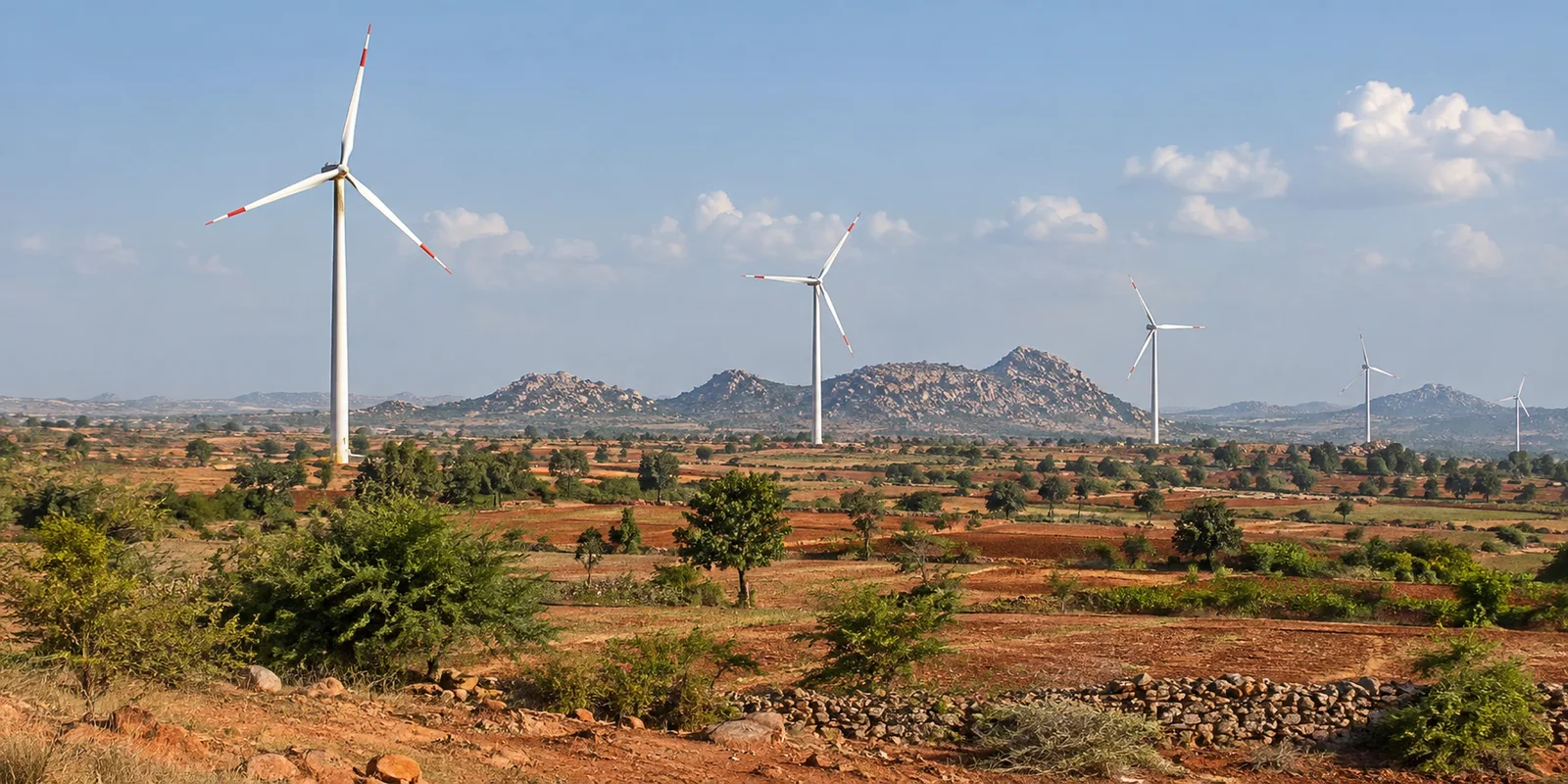 VeriCtory editorial visualisation illustrating 15 MW Wind energy farm at Gopalpura, Karnataka by HZL; not a documentary photograph
