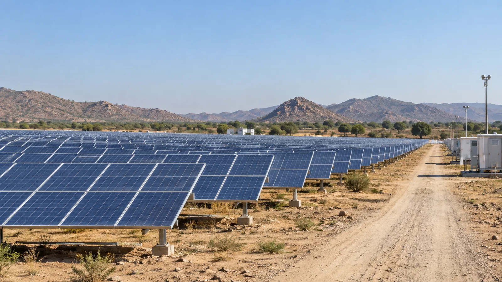 Editorial visualisation illustrating 19.2 MWp Solar Power Project by HZL at Debari and Dariba, Rajasthan; not a documentary photograph