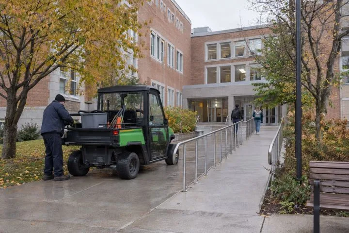 Editorial visualisation illustrating Dawson College; not a documentary photograph