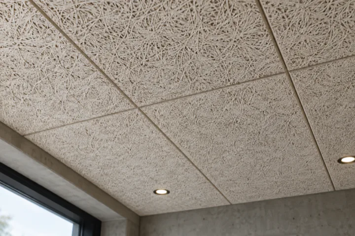 Editorial visualisation illustrating CEWOOD Acoustic Panels; not a documentary photograph