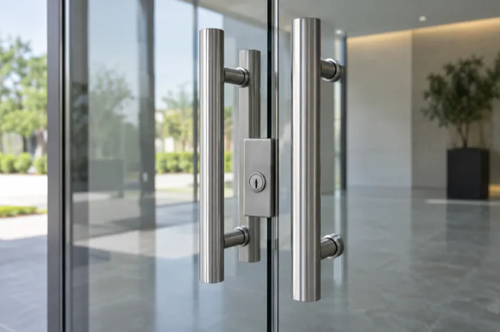 Editorial visualisation illustrating Aluminum Security Door Fittings & Pull Handles; not a documentary photograph