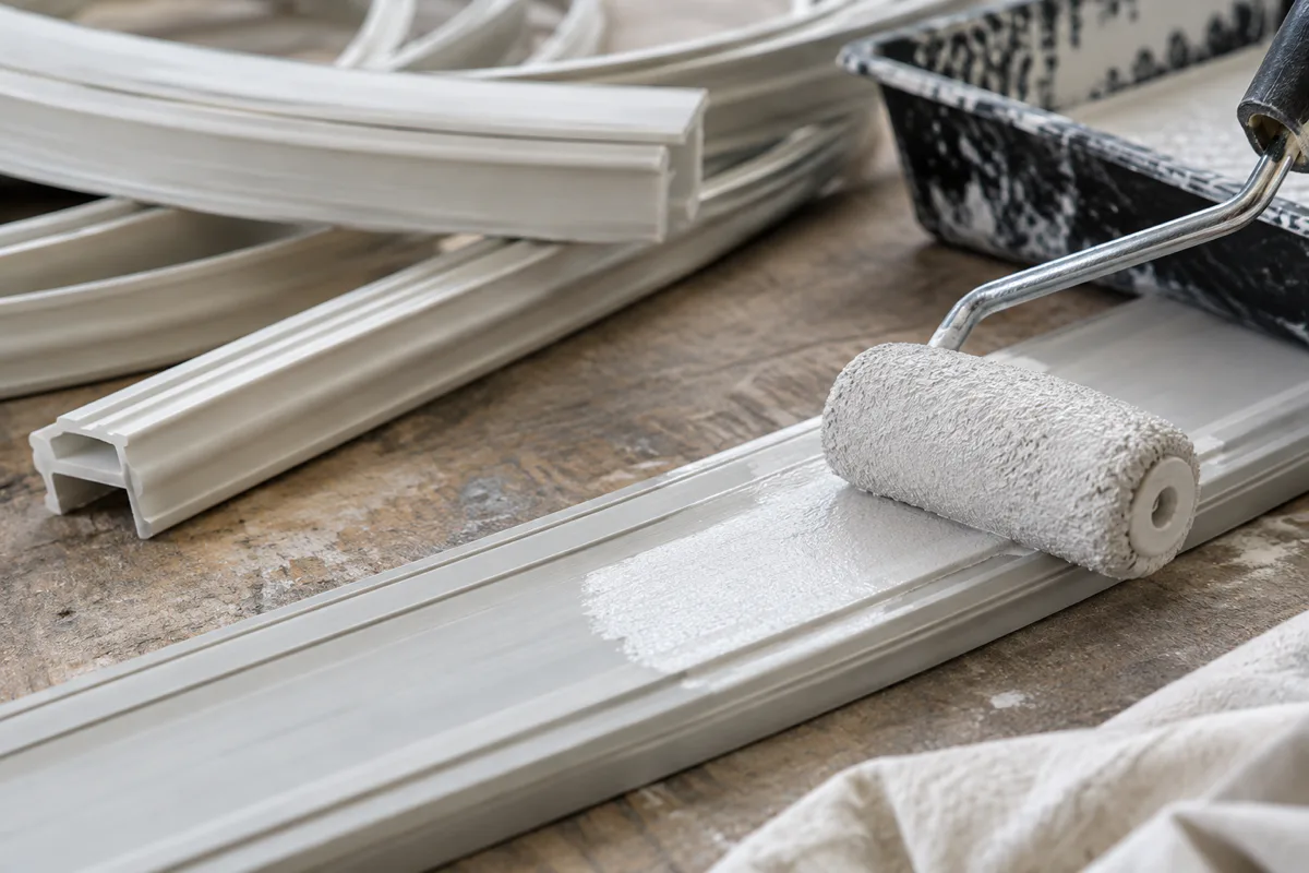 Editorial visualisation illustrating Dryflex TV for paintable products; not a documentary photograph