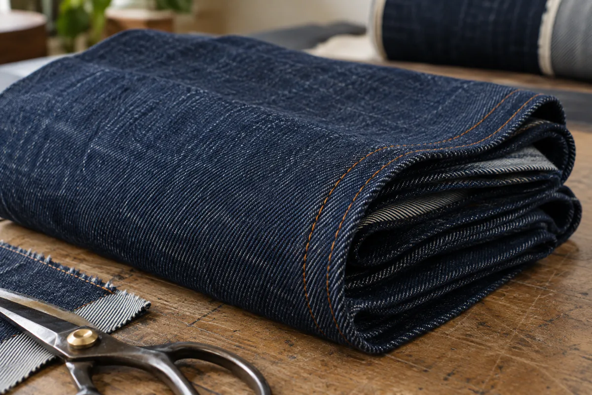 Editorial visualisation illustrating Organic Denim Fabric; not a documentary photograph
