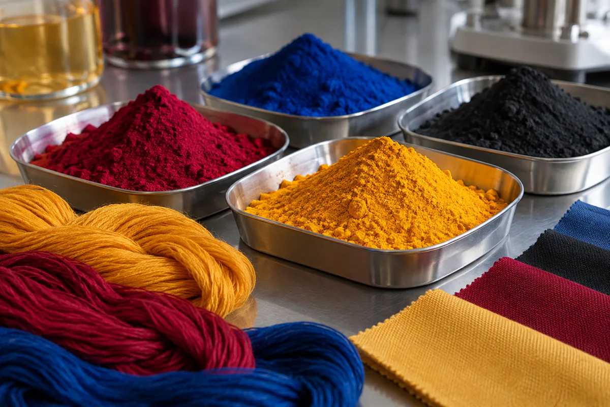 Editorial visualisation illustrating Gold Disperse Dyes by CHT; not a documentary photograph