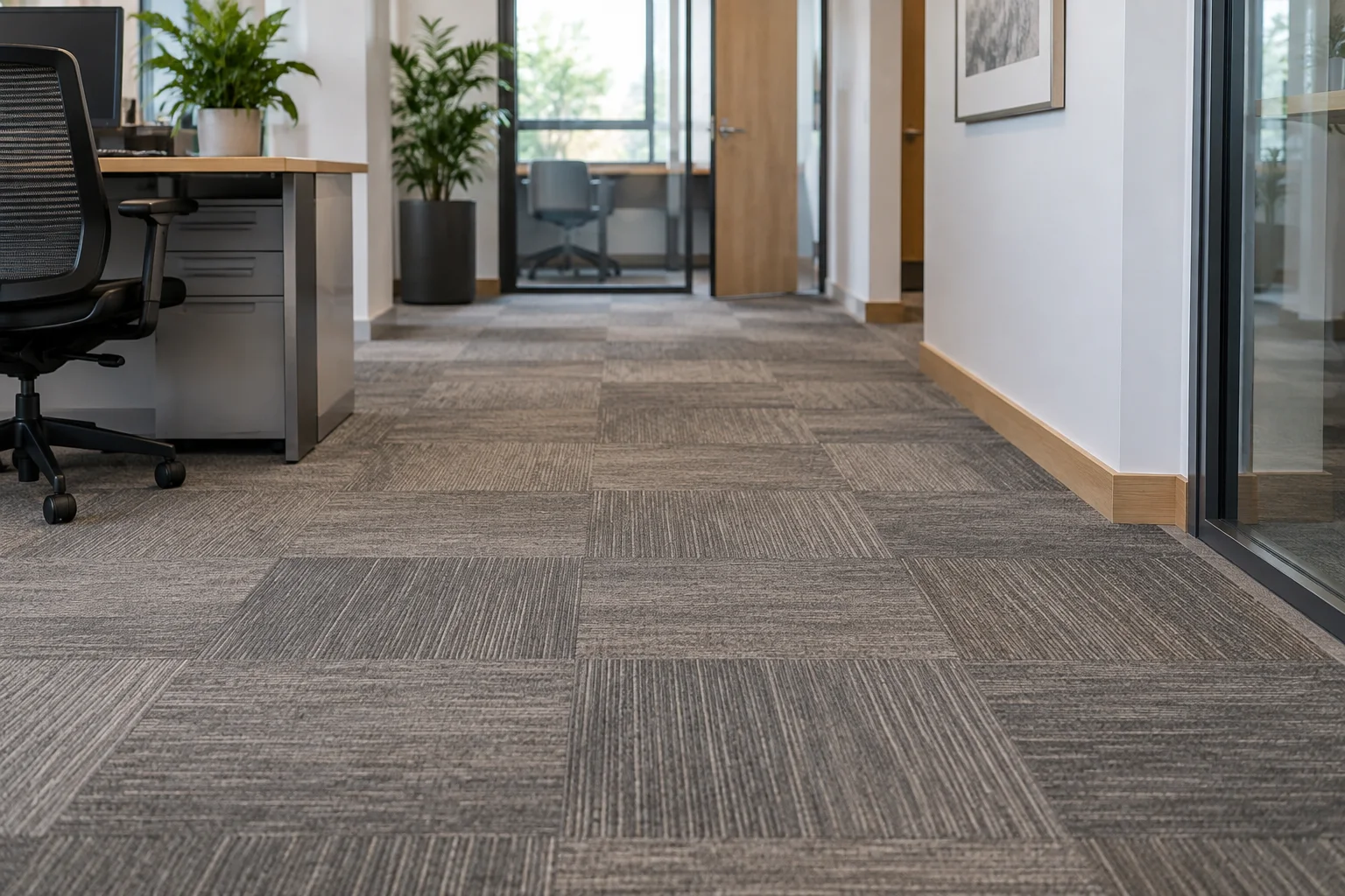 Editorial visualisation illustrating Tandus Centiva ethos® Modular Carpet Tile; not a documentary photograph