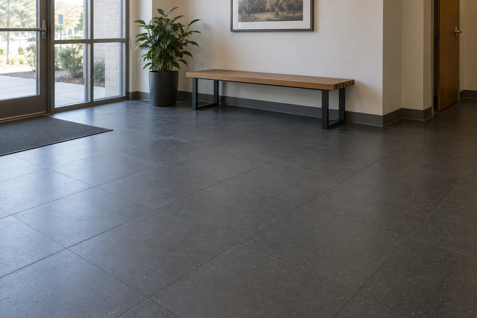 Editorial visualisation illustrating Johnsonite Rubber Tile; not a documentary photograph
