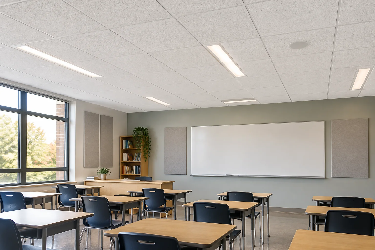 Editorial visualisation illustrating Tectum® Ceiling and Wall Panels; not a documentary photograph