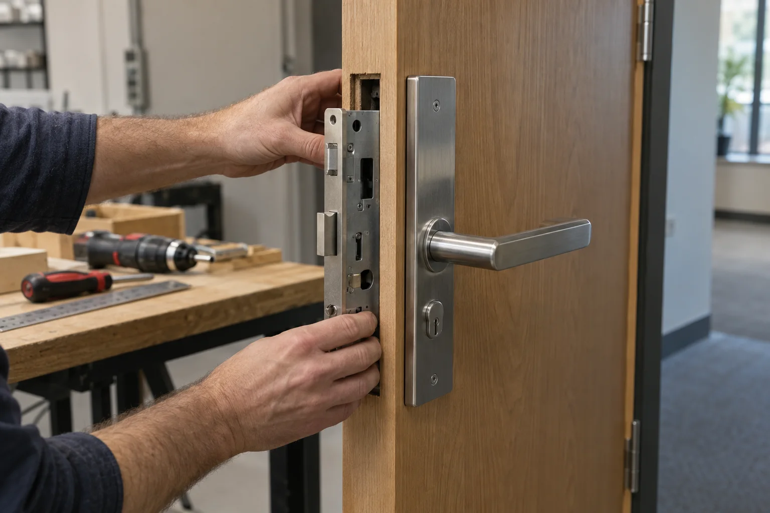 Editorial visualisation illustrating Ecoflex Electrified Mortise Lock; not a documentary photograph